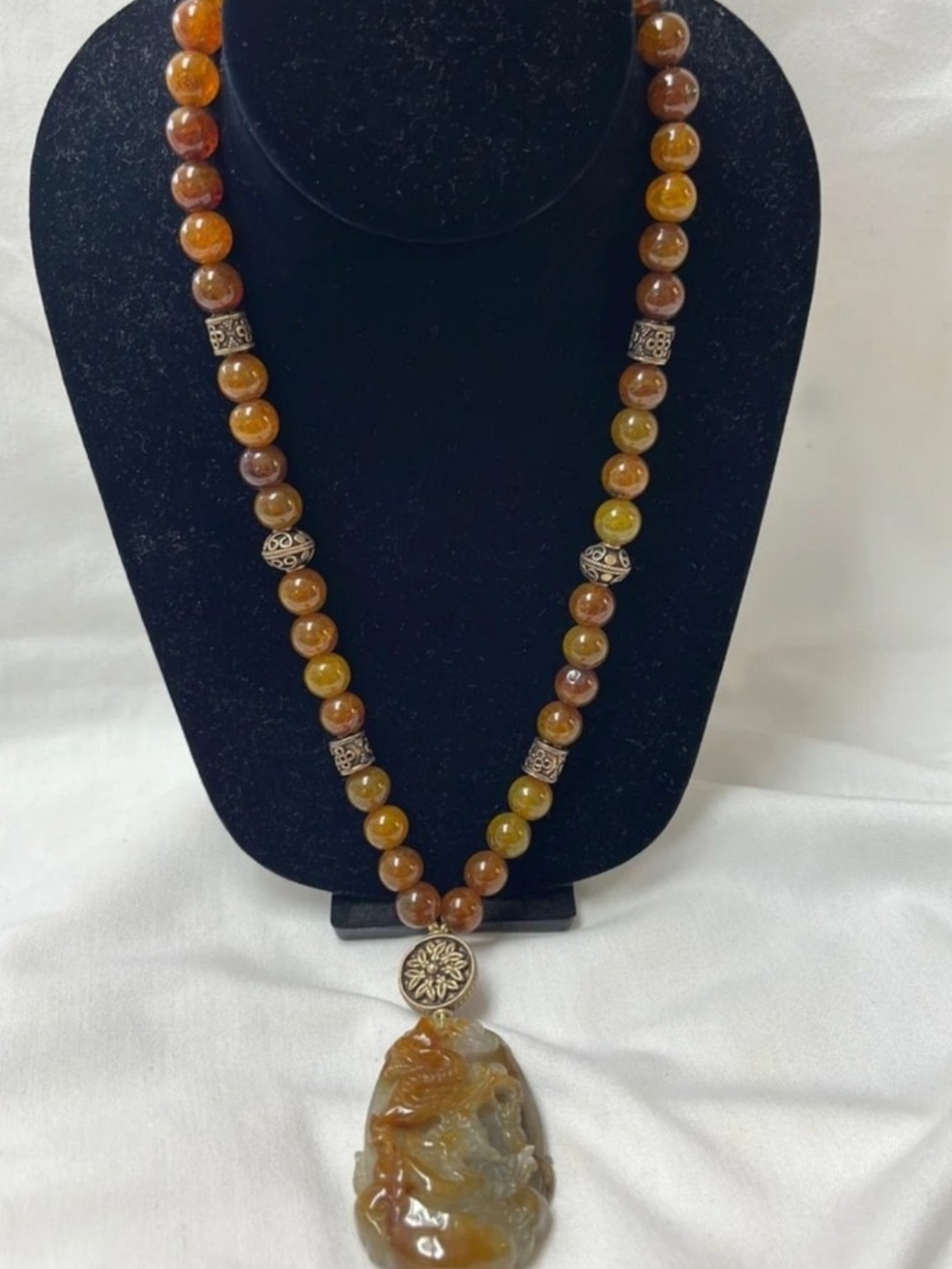 JADE Necklace With Carved Dragon Pendant
